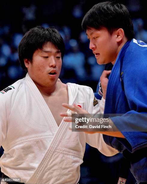 Kokoro Kageura of Japan grapples with Rio Olympic silver medallist, Hisayoshi Harasawa also of Japan, eventually winning the o100kg final and the...