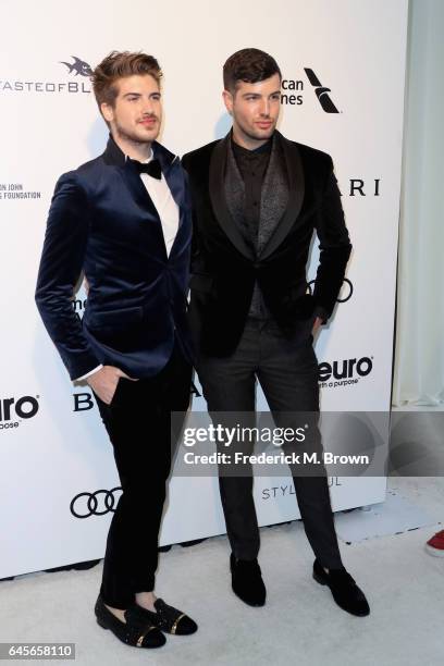 Internet Personality Joey Graceffa and Daniel Preda attend the 25th Annual Elton John AIDS Foundation's Academy Awards Viewing Party at The City of...