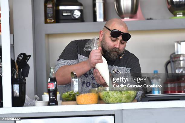 Chef Duff Goldman leads a cooking demonstration on stage at Goya Foods' Grand Tasting Village Featuring Mastercard Grand Tasting Tents & KitchenAid...