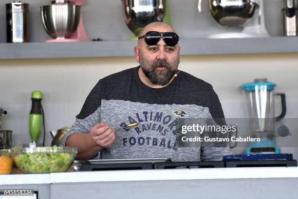 Chef Duff Goldman leads a cooking demonstration on stage at Goya Foods' Grand Tasting Village Featuring Mastercard Grand Tasting Tents & KitchenAid...