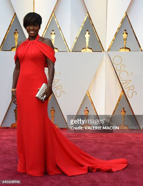 Nominee for Best Supporting Actress "Fences" Viola Davis arrives on the red carpet for the 89th Oscars on February 26, 2017 in Hollywood, California....