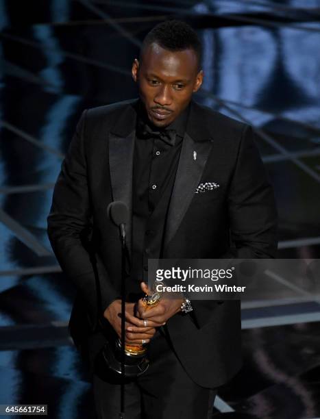 Actor Mahershala Ali accepts Best Supporting Actor for 'Moonlight' onstage during the 89th Annual Academy Awards at Hollywood & Highland Center on...