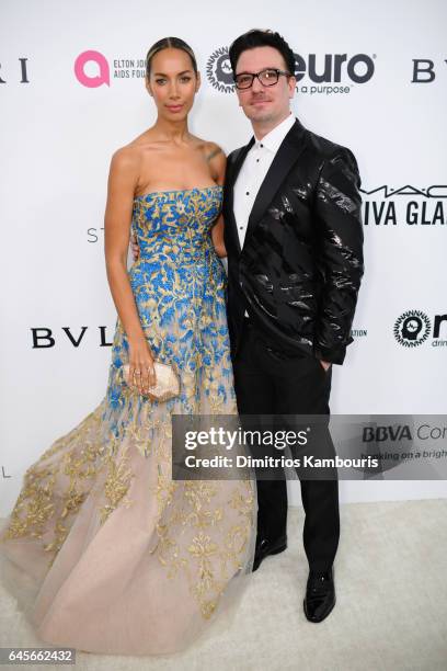 Recording artists Leona Lewis and JC Chasez attends the 25th Annual Elton John AIDS Foundation's Academy Awards Viewing Party at The City of West...