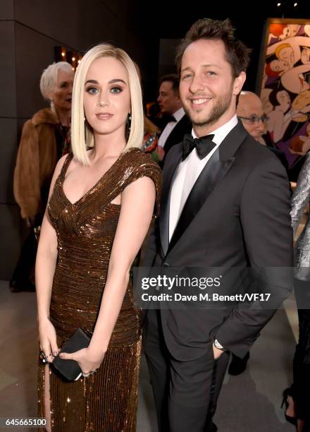 Recording artist Katy Perry and writer Derek Blasberg attend the 2017 Vanity Fair Oscar Party hosted by Graydon Carter at Wallis Annenberg Center for...