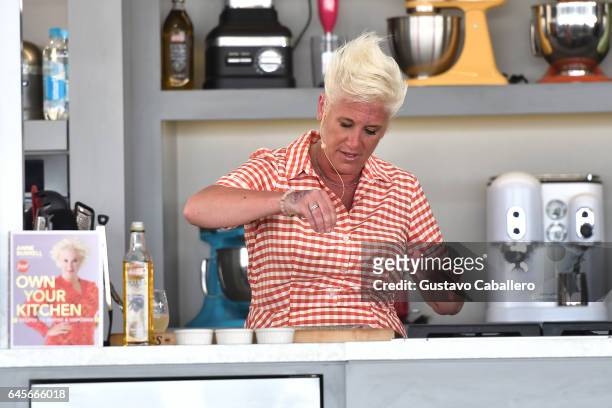 Chef Anne Burrell leads a cooking demonstration on stage at Goya Foods' Grand Tasting Village Featuring Mastercard Grand Tasting Tents & KitchenAid...