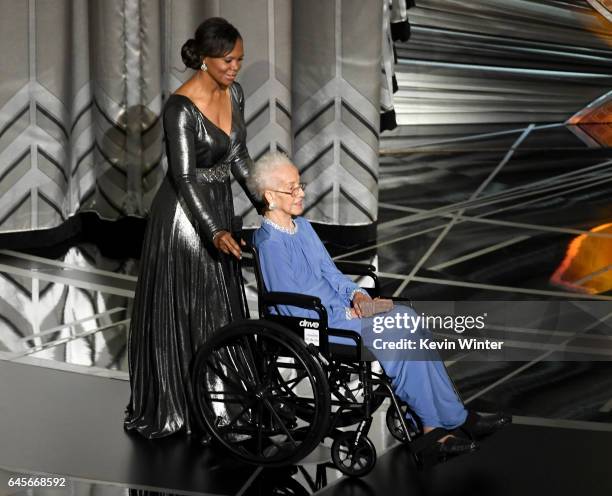 Mathematician Katherine Johnson appears onstage during the 89th Annual Academy Awards at Hollywood & Highland Center on February 26, 2017 in...