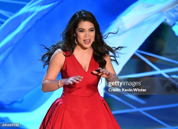 Actor/singer Auli'i Cravalho performs onstage during the 89th Annual Academy Awards at Hollywood & Highland Center on February 26, 2017 in Hollywood,...