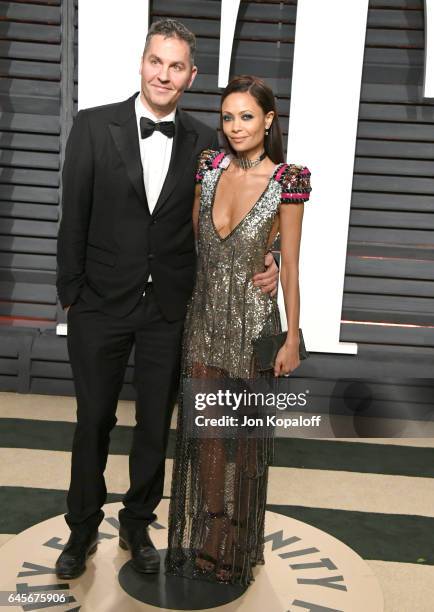 Writer Ol Parker and actress Thandie Newton attend the 2017 Vanity Fair Oscar Party hosted by Graydon Carter at Wallis Annenberg Center for the...