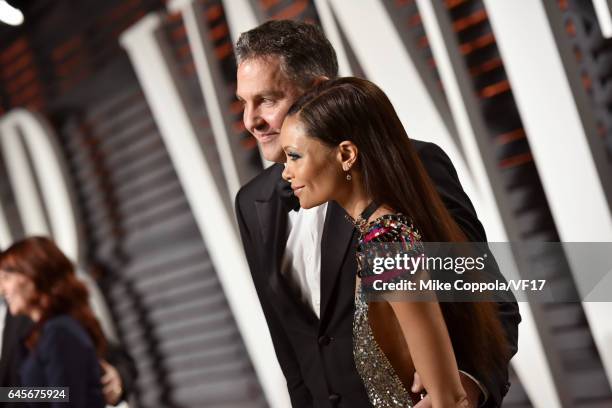 Writer Ol Parker and actress Thandie Newton attend the 2017 Vanity Fair Oscar Party hosted by Graydon Carter at Wallis Annenberg Center for the...