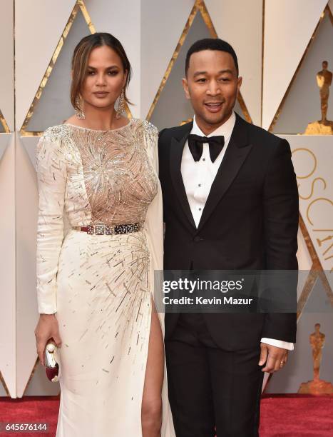 Model Chrissy Teigen and musician John Legend attend the 89th Annual Academy Awards at Hollywood & Highland Center on February 26, 2017 in Hollywood,...