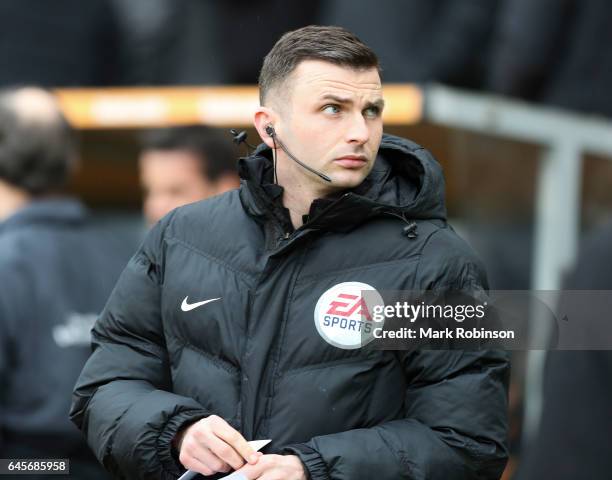 Fourth Official Michael Oliver during the Premier League match between Hull City and Burnley at KCOM Stadium on February 25, 2017 in Hull, England.