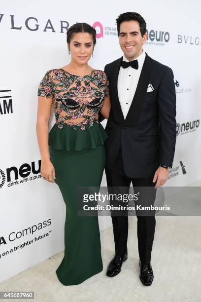 Director Eli Roth and Lorenza Izzo attend the 25th Annual Elton John AIDS Foundation's Academy Awards Viewing Party at The City of West Hollywood...