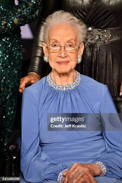 Physicist Katherine Johnson poses in the press room during the 89th Annual Academy Awards at Hollywood & Highland Center on February 26, 2017 in...