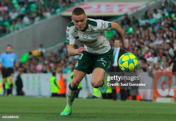 Jonathan Rodriguez of Santos runs for the ball during the 8th round match between Santos Laguna and Necaxa as part of the Torneo Clausura 2017 Liga...