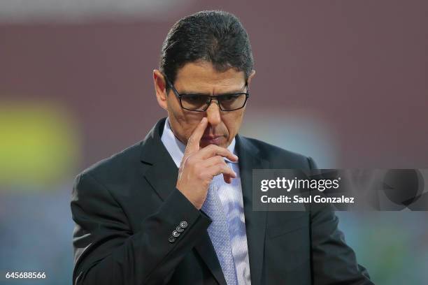 Headcoach of Necaxa Luis Sosa gestures during the 8th round match between Santos Laguna and Necaxa as part of the Torneo Clausura 2017 Liga MX at...