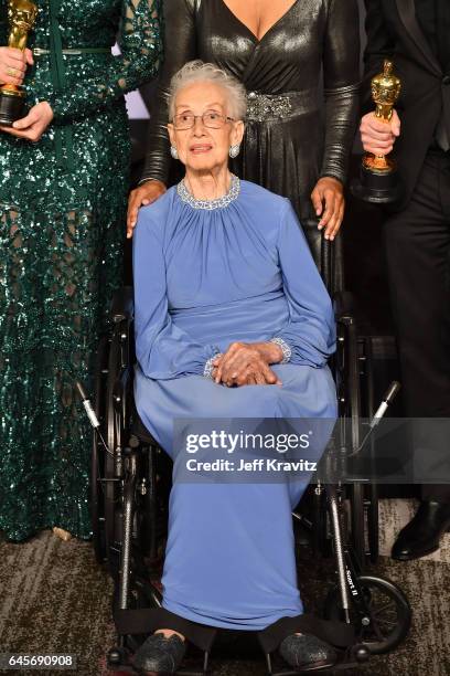 Physicist Katherine Johnson poses in the press room during the 89th Annual Academy Awards at Hollywood & Highland Center on February 26, 2017 in...