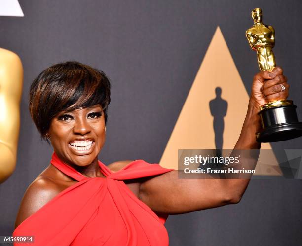 Actor Viola Davis, winner of the Best Supporting Actress award for 'Fences' poses in the press room during the 89th Annual Academy Awards at...