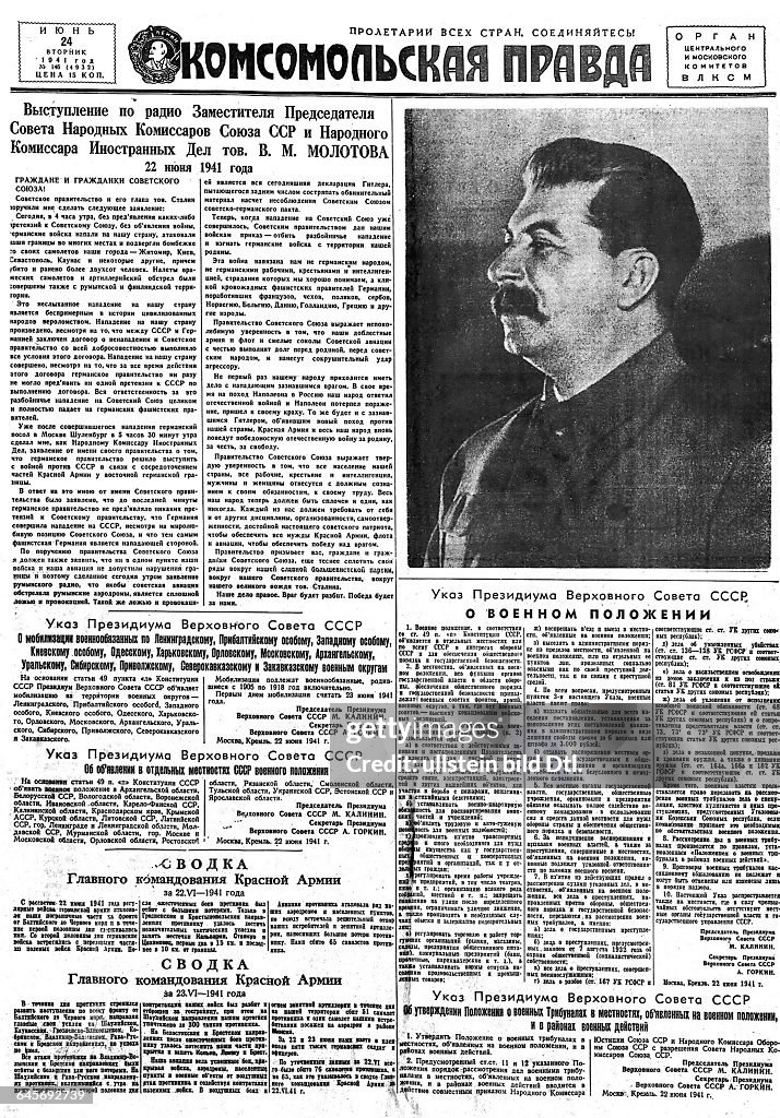 Sowjetunion, die Zeitung ?Komsomolskaja Prawda? vom 24. Juni 1941, 2