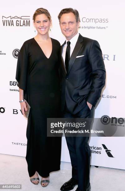 Actor Tony Goldwyn and Anna Musky-Goldwyn attends the 25th Annual Elton John AIDS Foundation's Academy Awards Viewing Party at The City of West...