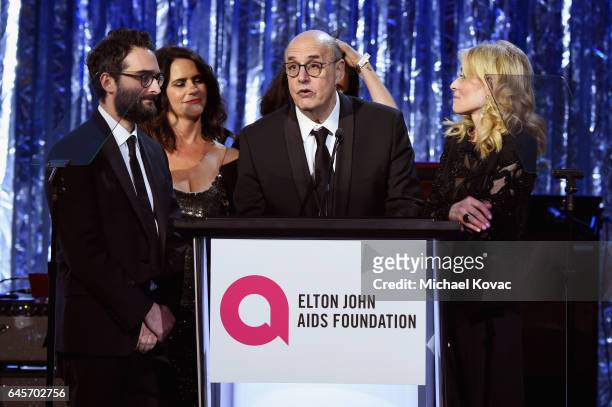 The cast of Transparent speak onstage at the 25th Annual Elton John AIDS Foundation's Academy Awards Viewing Party at The City of West Hollywood Park...