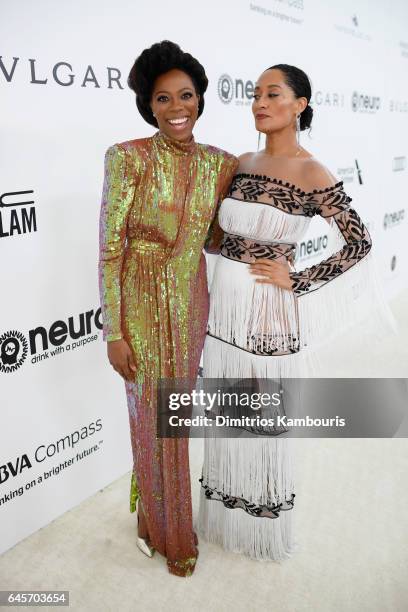 Actors Yvonne Orji and Tracee Ellis Ross attend the 25th Annual Elton John AIDS Foundation's Academy Awards Viewing Party at The City of West...