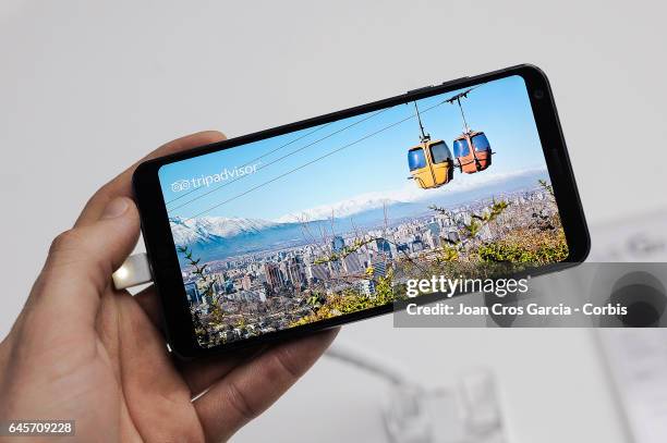 Visitor testing the new LG G6 during the LG G6 launch, during the Mobile World Congress, on February 26, 2017 in Barcelona, Spain.