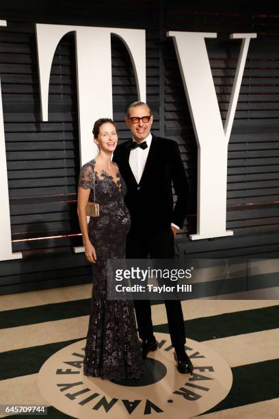 Emilie Livingston and actor Jeff Goldblum attend 2017 Vanity Fair Oscar Party Hosted By Graydon Carter at Wallis Annenberg Center for the Performing...