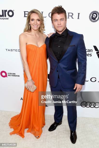Actor Luke Hemsworth and Samantha Hemsworth attends the 25th Annual Elton John AIDS Foundation's Academy Awards Viewing Party at The City of West...