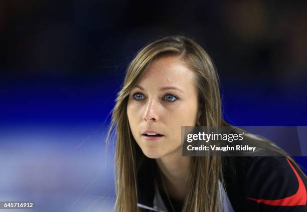 Rachel Homan of Ontario looks on in the Gold Medal match against Manitoba during the 2017 Scotties Tournament of Hearts at the Meridian Centre on...