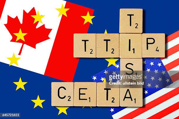 Buchstaben formen die Namen der Freihandelsabkommen TTIP, TISA und CETA
