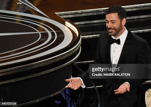 Host Jimmy Kimmel reacts after the 89th Oscars on February 26, 2017 in Hollywood, California.