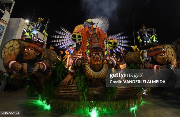 Revellers of the Imperatriz Leopoldinense samba school perform during the first night of Rio's Carnival at the Sambadrome in Rio de Janeiro, Brazil,...