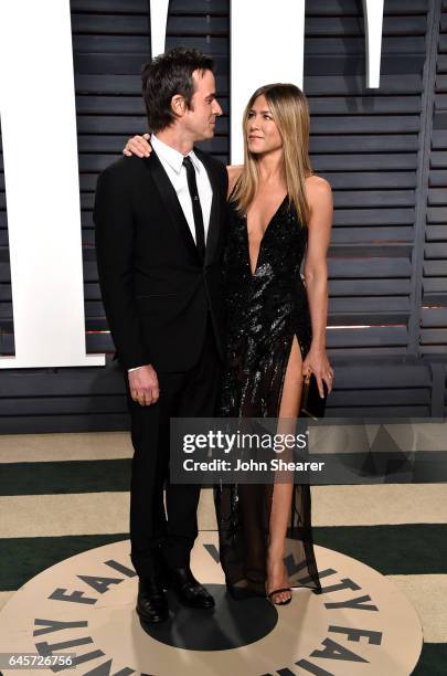 Actor Justin Theroux and actress Jennifer Aniston attend the 2017 Vanity Fair Oscar Party hosted by Graydon Carter at Wallis Annenberg Center for the...