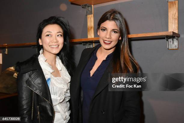 Malika Lambert and actress/TV presenter Donia Eden attend the Urban Anthology and Design Preview Cocktail at Artcurial on February 26, 2017 in Paris,...