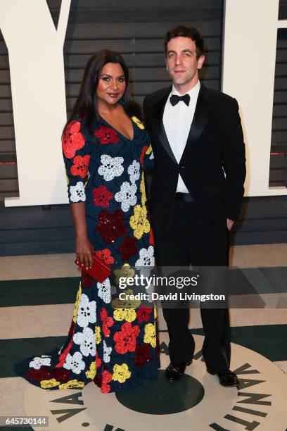 Actors Mindy Kaling and B. J. Novak attend the 2017 Vanity Fair Oscar Party hosted by Graydon Carter at the Wallis Annenberg Center for the...