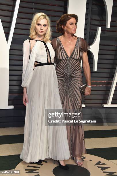 Model Andreja Pejic and TV personality Caitlyn Jenner attends the 2017 Vanity Fair Oscar Party hosted by Graydon Carter at Wallis Annenberg Center...