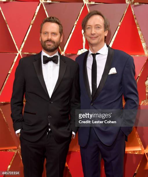Musicians Dustin O'Halloran and Volker Bertelmann attend the 89th Annual Academy Awards at Hollywood & Highland Center on February 26, 2017 in...