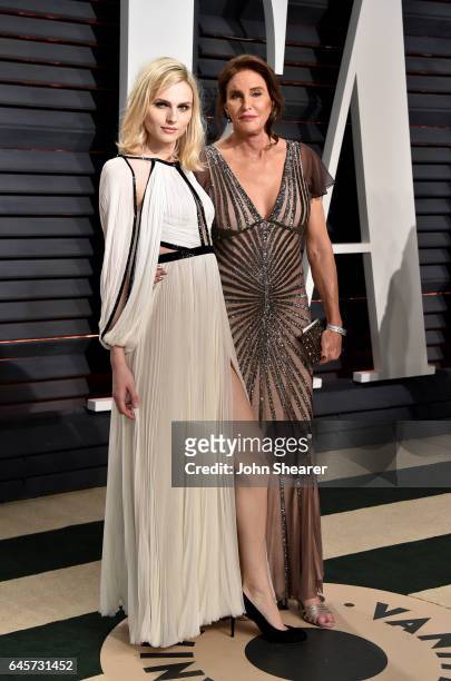 Model Andreja Pejic and television personality Caitlyn Jenner attend the 2017 Vanity Fair Oscar Party hosted by Graydon Carter at Wallis Annenberg...