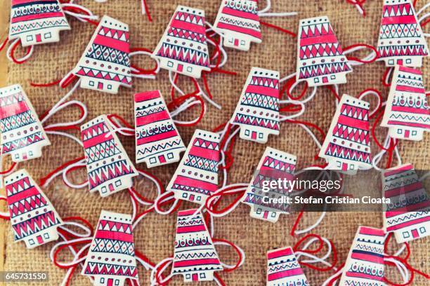 little march ("martisoare") talismans - martisor stock pictures, royalty-free photos & images