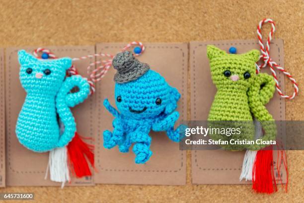 little march ("martisoare") talismans - martisor stock pictures, royalty-free photos & images