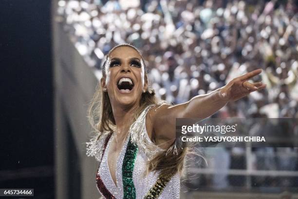 Brazilian singer Ivete Sangalo performs with the Grande Rio samba school during the first night of Rio's Carnival at the Sambadrome in Rio de...