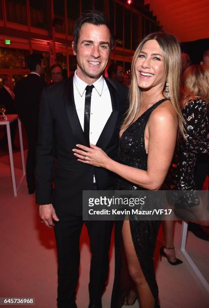 Actors Justin Theroux and Jennifer Aniston attend the 2017 Vanity Fair Oscar Party hosted by Graydon Carter at Wallis Annenberg Center for the...