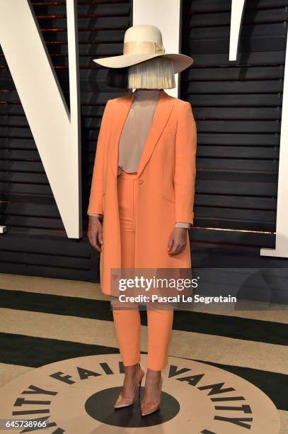 Recording artist Sia attends the 2017 Vanity Fair Oscar Party hosted by Graydon Carter at Wallis Annenberg Center for the Performing Arts on February...