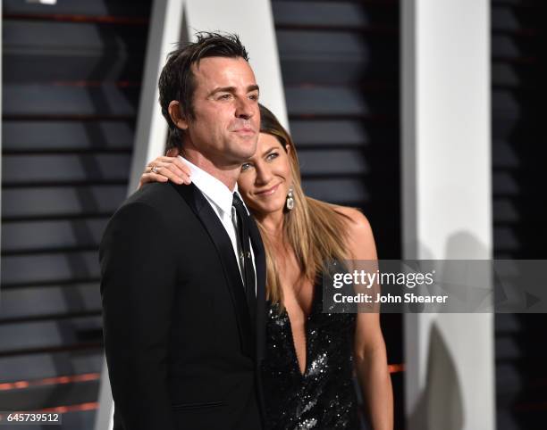 Actor Justin Theroux and actress Jennifer Aniston attend the 2017 Vanity Fair Oscar Party hosted by Graydon Carter at Wallis Annenberg Center for the...