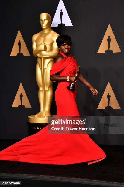 Actor Viola Davis, winner of the Best Supporting Actress award for 'Fences' poses in the press room during the 89th Annual Academy Awards at...
