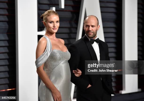 Model Rosie Huntington-Whiteley and actor Jason Statham attend the 2017 Vanity Fair Oscar Party hosted by Graydon Carter at Wallis Annenberg Center...