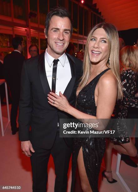 Actors Justin Theroux and Jennifer Aniston attend the 2017 Vanity Fair Oscar Party hosted by Graydon Carter at Wallis Annenberg Center for the...