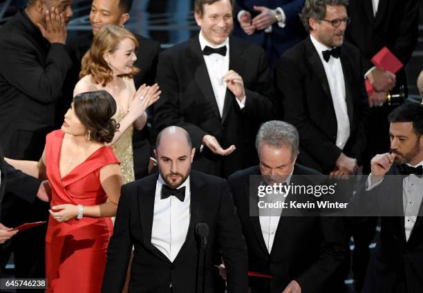 La La Land' producer Jordan Horowitz announces actual Best Picture winner as 'Moonlight' after a presentation error with actor Warren Beatty and host...
