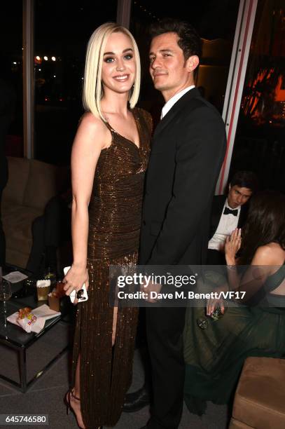 Singer Katy Perry and actor Orlando Bloom attend the 2017 Vanity Fair Oscar Party hosted by Graydon Carter at Wallis Annenberg Center for the...