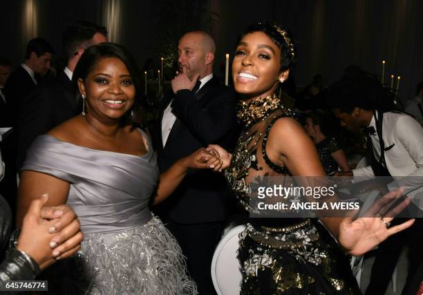 Nominee for Best Supporting Actress "Hidden Figures" Octavia Spencer and musician Janelle Monae pose with guests at the 89h Annual Academy Awards...